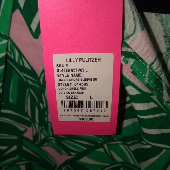 Lilly Pulitzer Hallie Short Sleeve Dress Conch Shell Pink Let’s Go Bananas Large - Picture 5 of 9